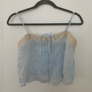 ZARA - Light Blue Women's Top with Beige Accents